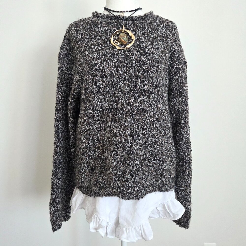 Vintage 90s Chunky Speckled Knit Sweater XL Brown Black Cozy‎ Grunge Academia
